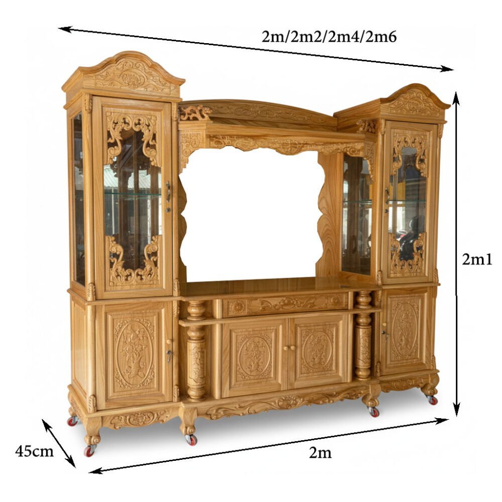 Kệ tivi kết hợp bàn thờ gỗ gõ đỏ MS 3317 - chi tiết vân gỗ tự nhiên