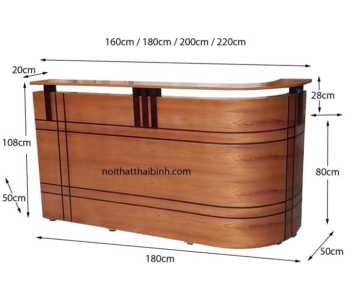 Kích thước quầy tiếp tân dài 1m8