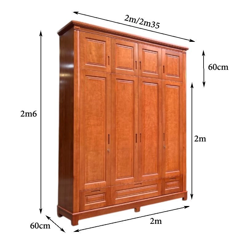 Tủ áo gỗ xoan đào 2 tầng MS 2408 - chi tiết vân gỗ tự nhiên
