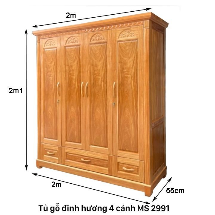 Kích thước tủ gỗ đinh hương 4 cánh