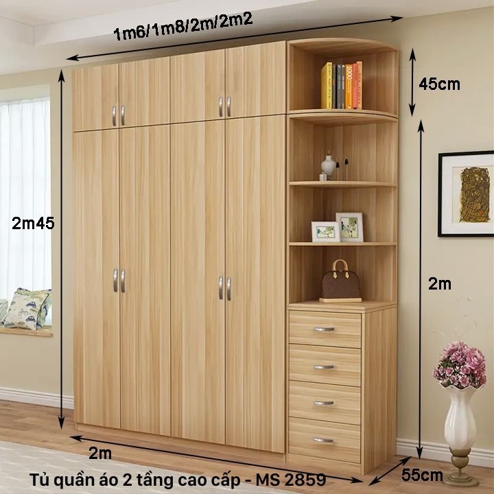 Tủ quần áo 2 tầng 4 cánh MS 2859