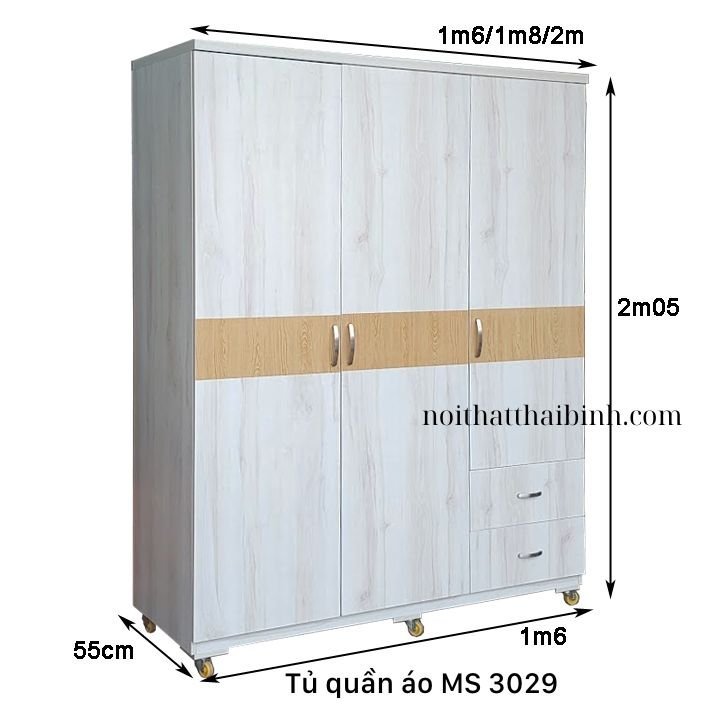 Kích thước tủ quần áo 3 cánh 1m6 Tủ quần áo 3 cánh 1m6 MS 3029