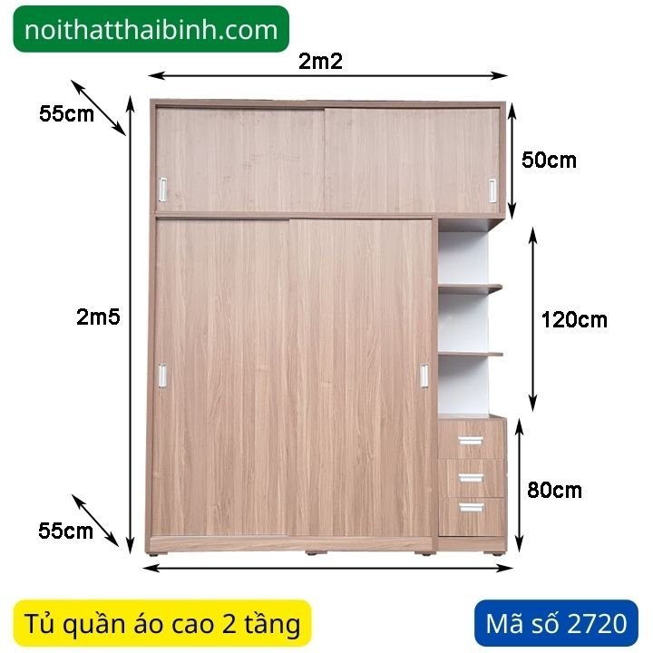 Kích thước tủ quần áo 2 tầng đẹp