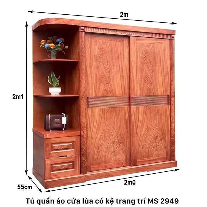 Kích thước tủ quần áo cửa lùa có kệ trang trí Kích thước tủ quần áo cửa lùa có kệ trang trí