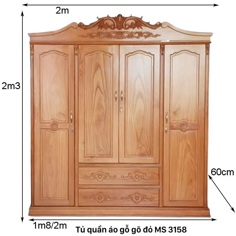 Kích thước tủ áo gõ đỏ tự nhiên Kích thước tủ áo gõ đỏ tự nhiên