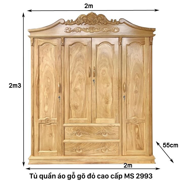 Kích thước tủ quần áo gỗ gõ đỏ cao cấp Kích thước tủ quần áo gỗ gõ đỏ cao cấp