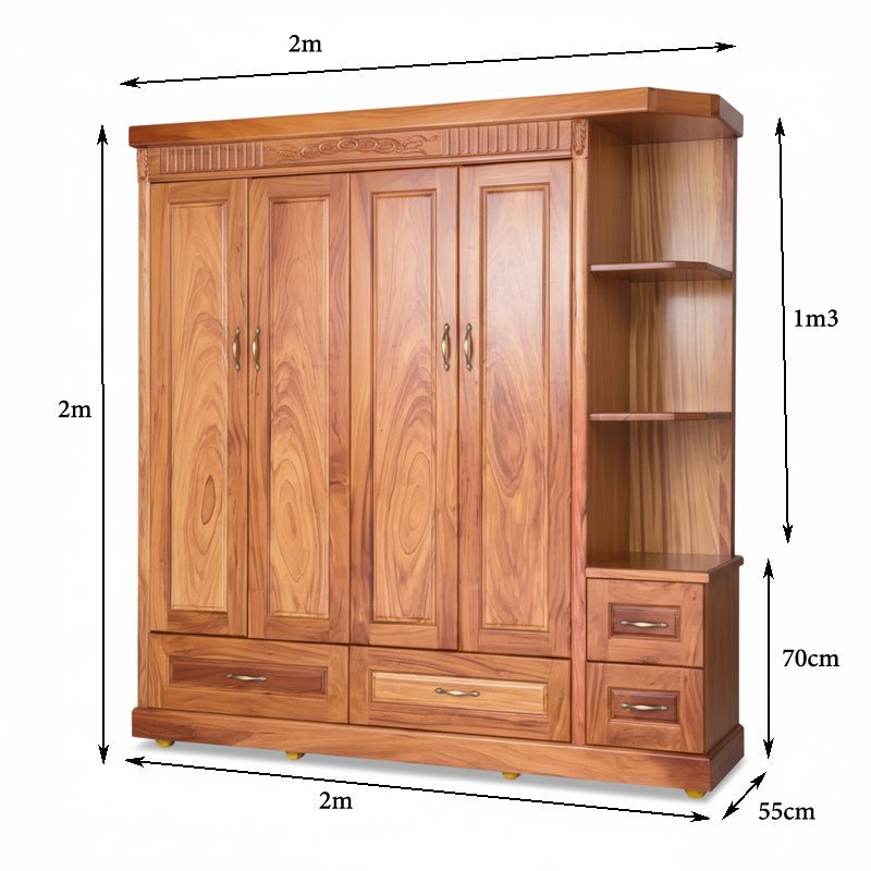 Tủ quần áo gỗ gõ đỏ có kệ trang trí MS 3303 - chi tiết vân gỗ tự nhiên