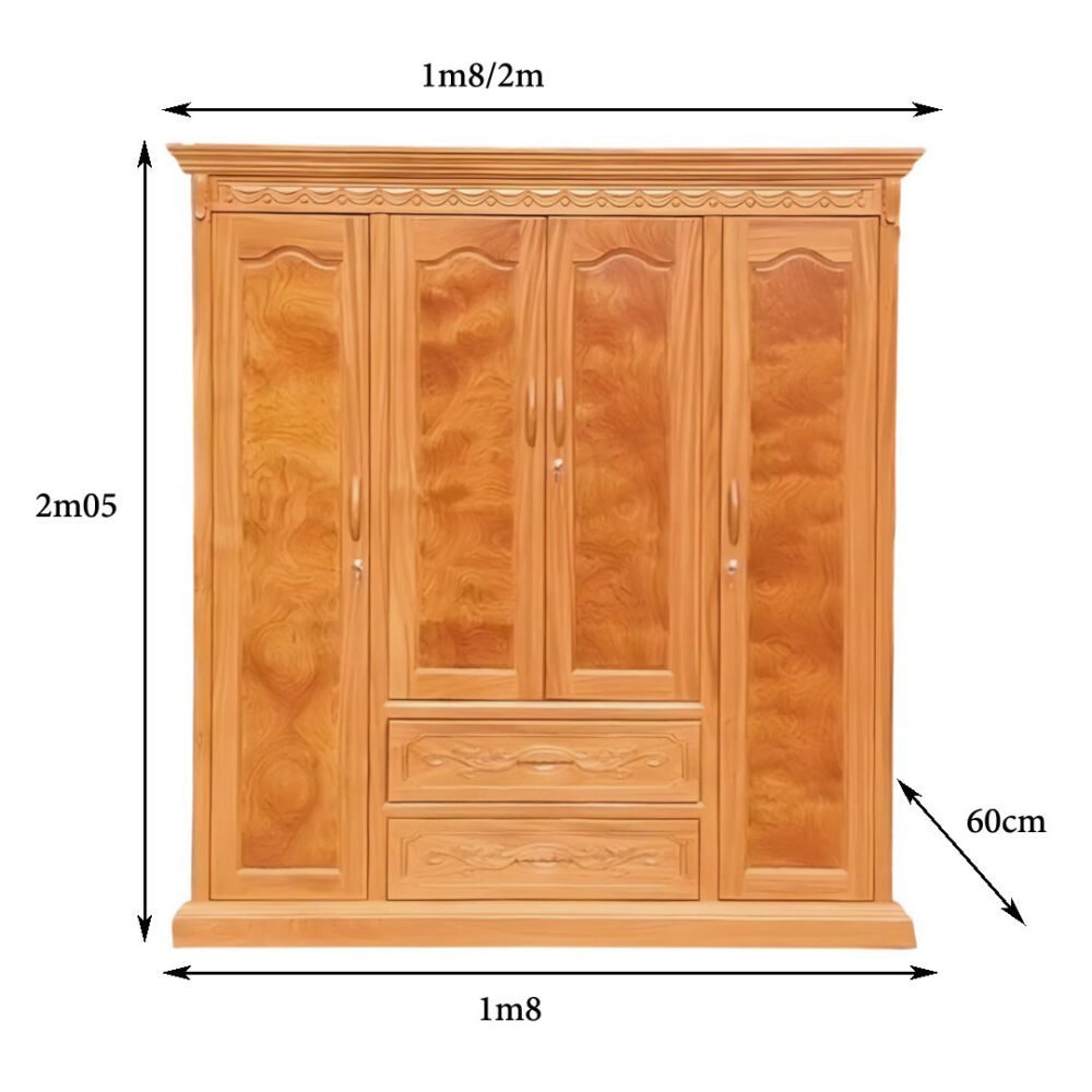 Tủ quần áo gỗ gõ đỏ 1m8 MS 3349 - chi tiết vân gỗ tự nhiên