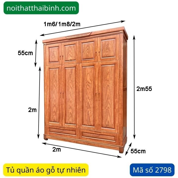 Tủ quần áo gỗ cẩm vân Nam Phi MS 2798