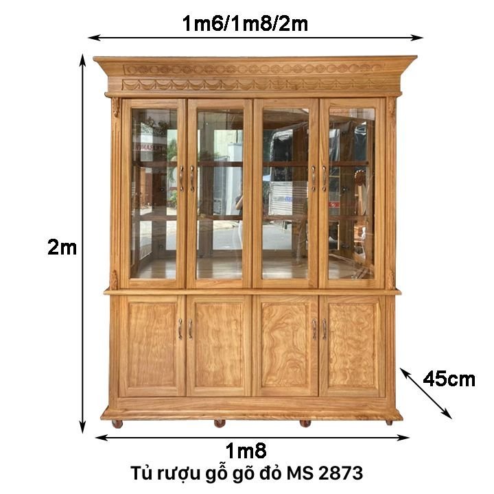 Kích thước tủ rượu gỗ gõ đỏ tự nhiên 1m8 Kích thước tủ rượu gỗ gõ đỏ tự nhiên 1m8