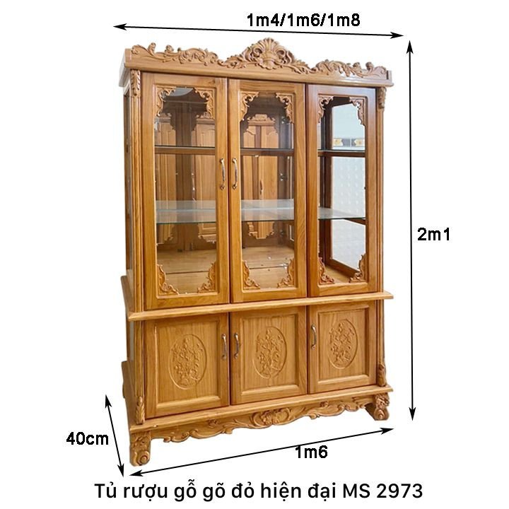 Kích thước tủ rượu gỗ gõ đỏ hiện đại