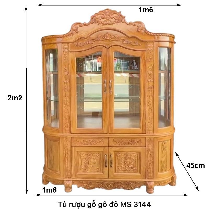Kích thước mẫu tủ rượu đẹp gỗ gõ đỏ