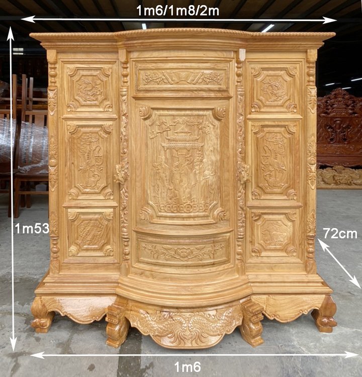 Kích thước tủ thờ bụng phệ gõ đỏ mặt chạm Kích thước tủ thờ bụng phệ gõ đỏ mặt chạm