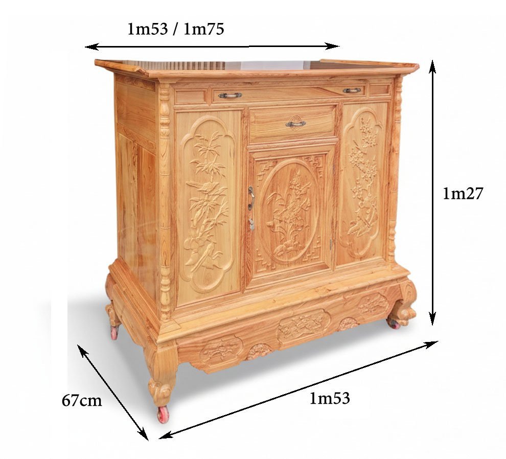 Tủ thờ gỗ gõ đỏ cao cấp MS 3310 - góc nghiêng