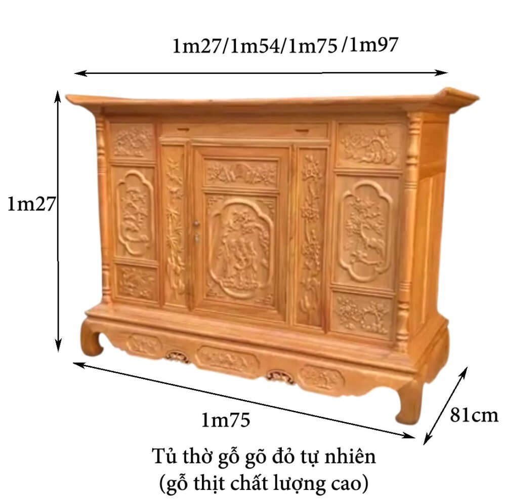 Tủ Thờ Gỗ Gõ Đỏ Bền Đẹp Cỡ Lớn MS 3356 - chi tiết vân gỗ tự nhiên