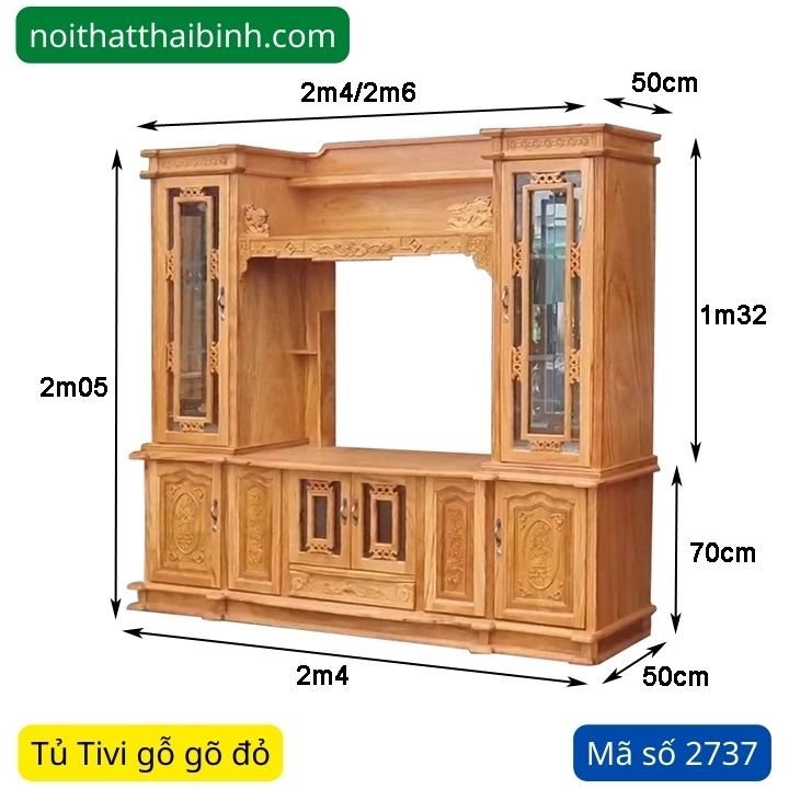 Kích thước kệ tivi gỗ gõ đỏ
