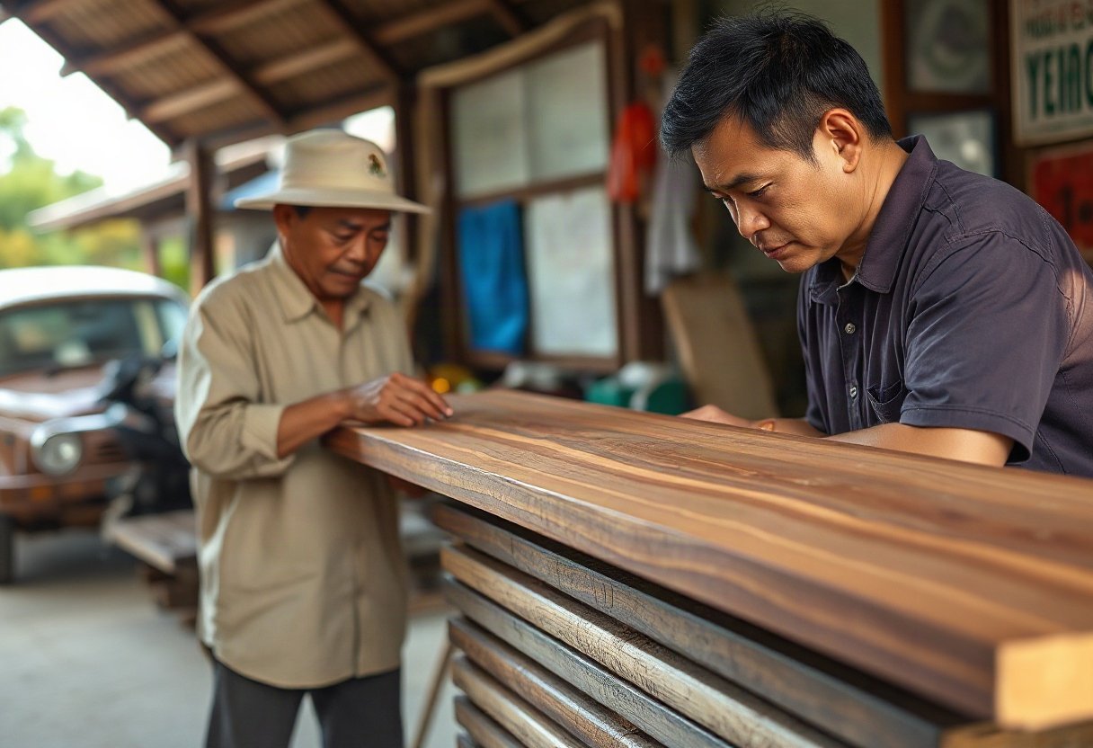 Kiểm tra độ ẩm của giường gỗ hương trước khi mua