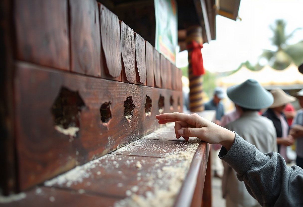 Kiểm tra lỗ mọt và bụi gỗ trên bàn thờ