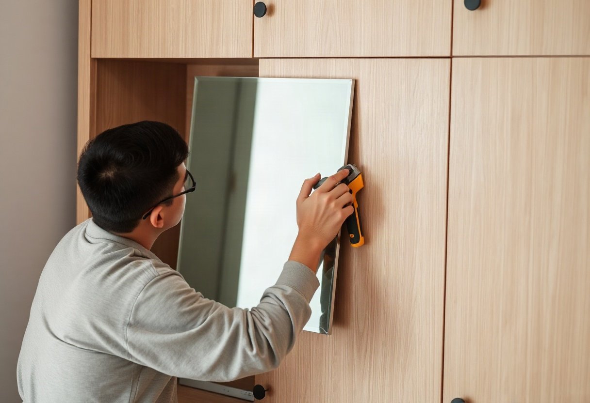 Lắp đặt gương an toàn trên tủ quần áo