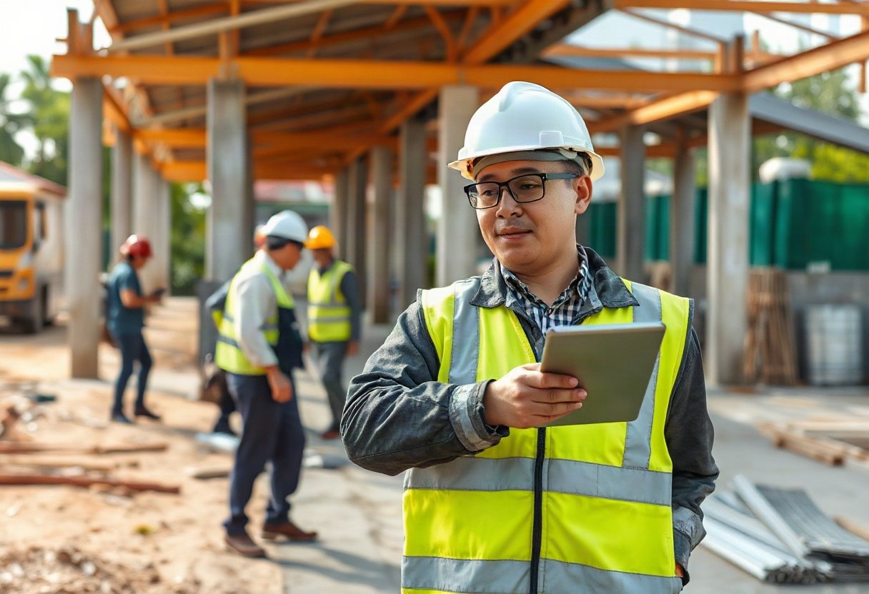 Người giám sát công trình đang kiểm tra công việc