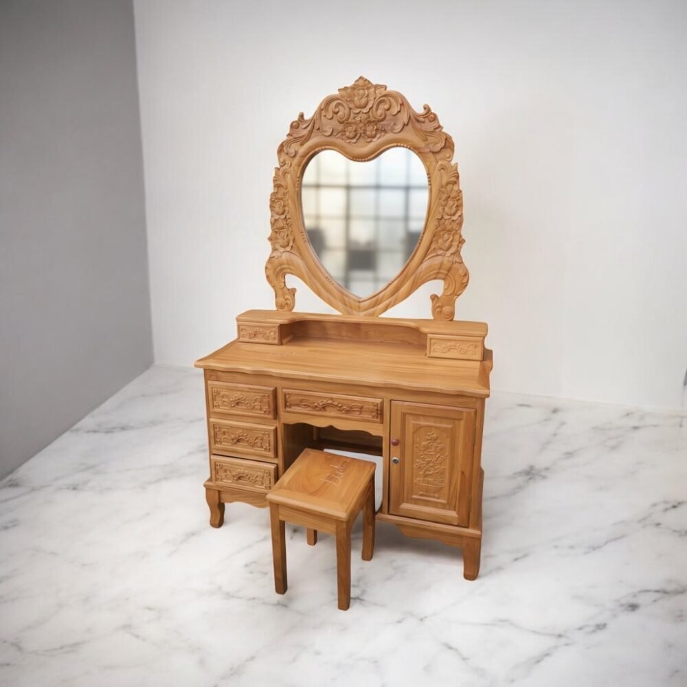 Bàn trang điểm bằng gỗ gõ đỏ MS 3301 - góc nghiêng