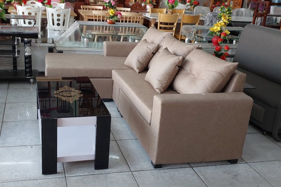 Mẫu sofa chữ L hiện đại khung gỗ bọc da simily cao cấp