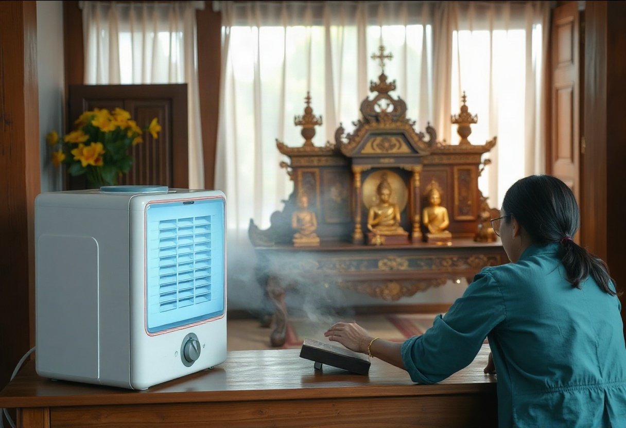 Sử dụng máy hút ẩm để giữ độ ẩm thấp cho bàn thờ