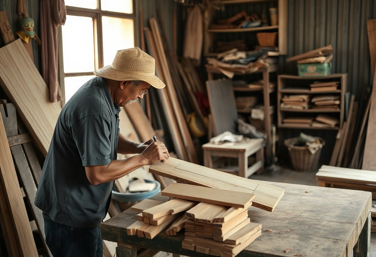 Thợ mộc đang làm việc với gỗ xoan ta