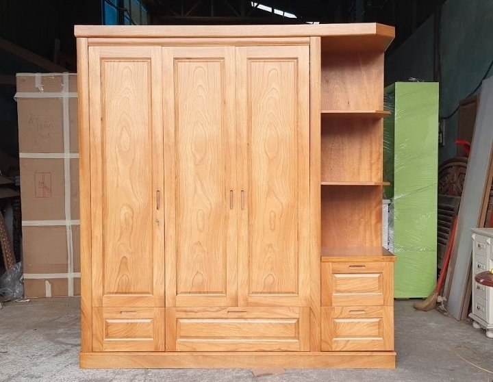 Tủ quần áo gỗ tự nhiên có kệ MS 2704 - góc nghiêng