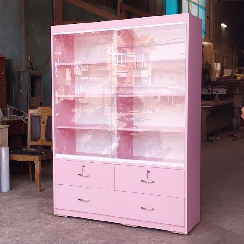 Tủ kính trưng bày màu hồng phối trắng hiện đại Tủ Kính Trưng Bày MS 3293 - nhìn tổng thể