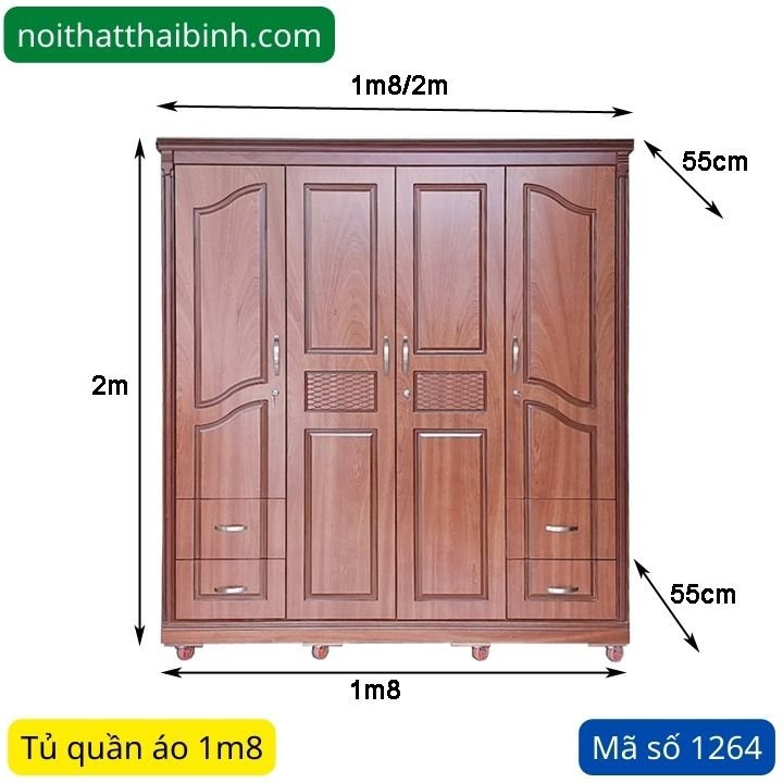 Kích thước tủ quần áo 1m8 4 cánh