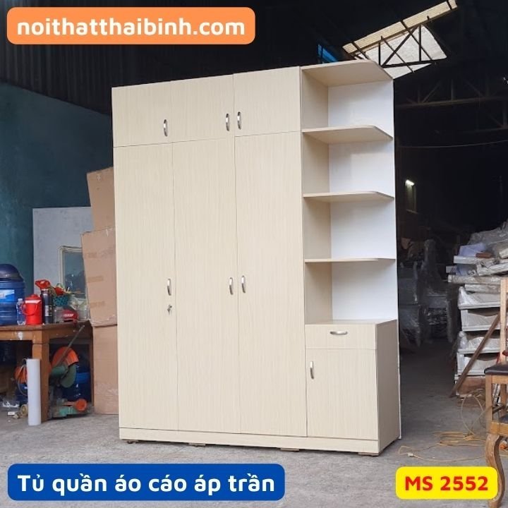 Tủ quần áo cao áp trần 1m8 gỗ công nghiệp phủ Melamine tại xưởng Thái Bình