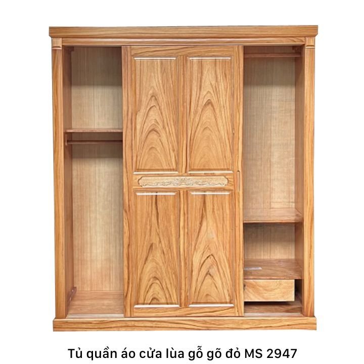Tủ áo cửa lùa gỗ gõ đỏ Tủ quần áo cửa lùa gỗ tự nhiên vân gõ MS 2947 - nhìn tổng thể