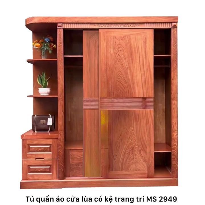Tủ quần áo gỗ cửa lùa có kệ trang trí Tủ quần áo gỗ cửa lùa có kệ trang trí