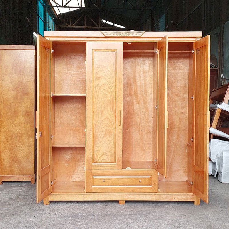 Tủ áo gỗ 4 cánh phòng ngủ gỗ tự nhiên cao cấp Tủ quần áo gỗ 4 cánh MS 3292 - góc nghiêng