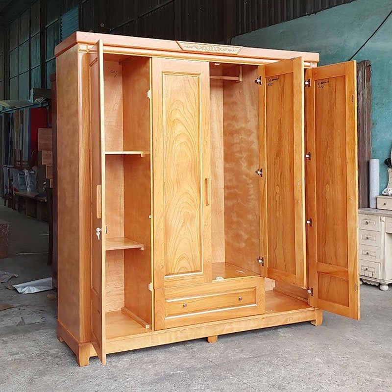 Tủ quần áo gỗ 4 cánh MS 3292 - chi tiết vân gỗ tự nhiên