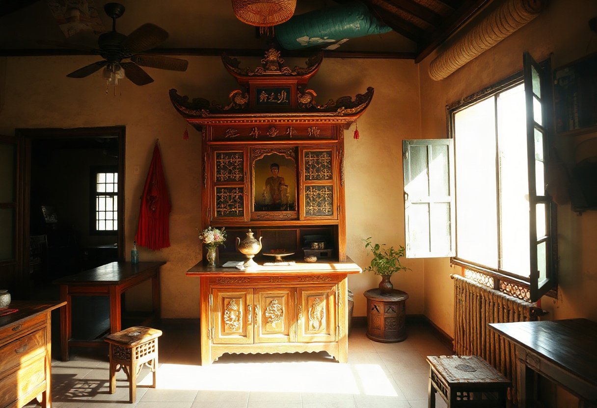 Tủ thờ dưới ánh sáng trực tiếp