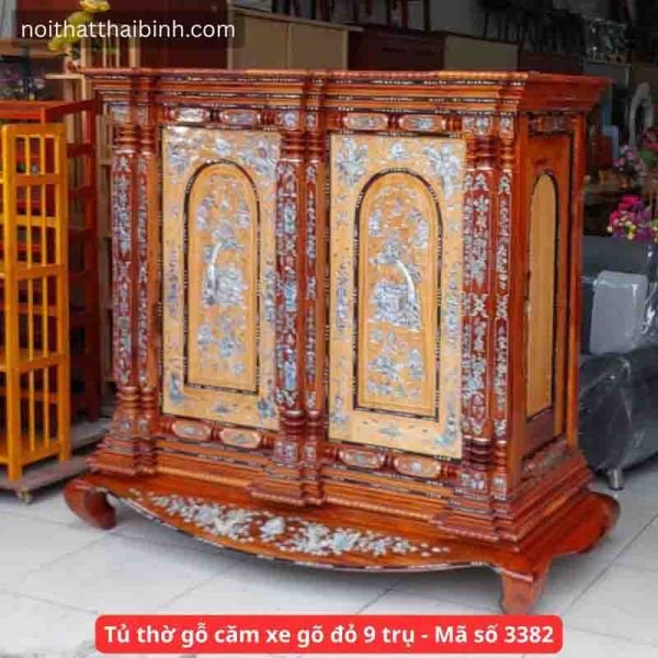 Tủ thờ gỗ căm xe gõ đỏ 9 trụ