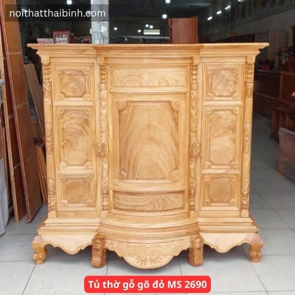 Tủ thờ gỗ gõ đỏ tự nhiên cao cấp chuẩn phong thủy