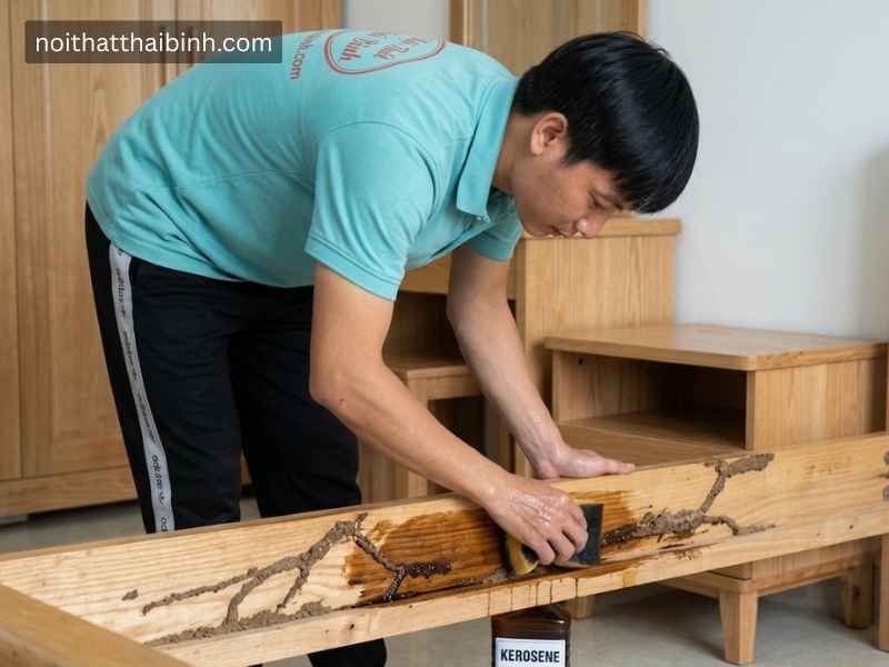 Bơm dung dịch hàn the hoặc axit boric diệt mối tận tổ