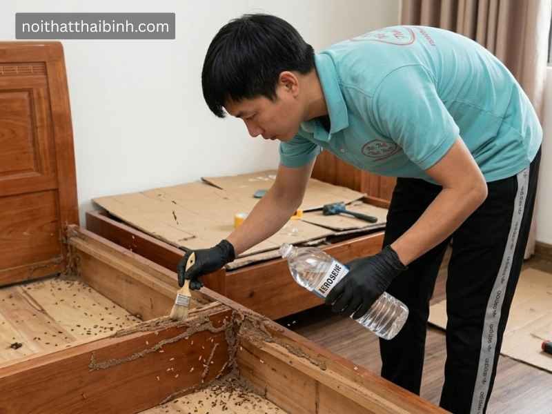 Dùng dầu hỏa hoặc cồn 90 độ thấm vào đường mối