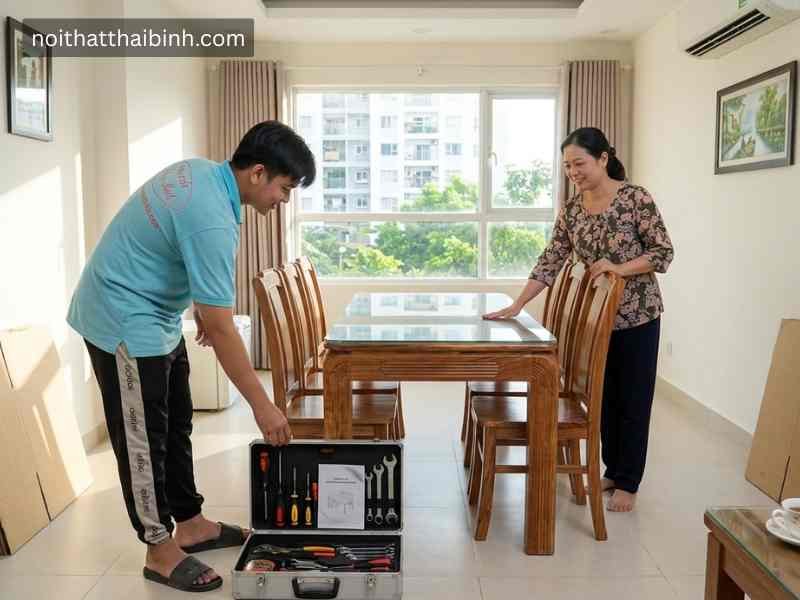Bàn ăn 6 ghế gỗ hương xám tại nhà Chị Lan, Quận 4, TPHCM