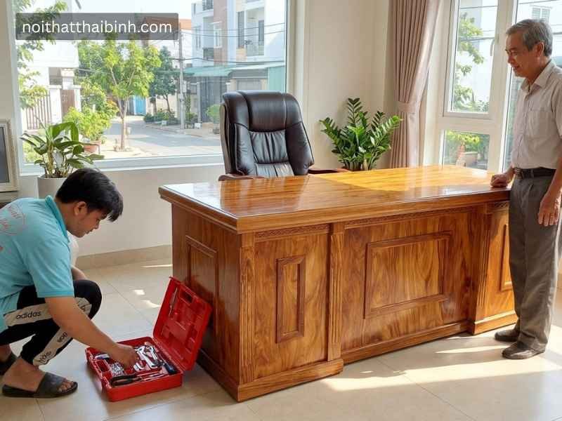 Bàn giám đốc gỗ tự nhiên cao cấp tại nhà Anh Tuấn, Quận 7, TPHCM