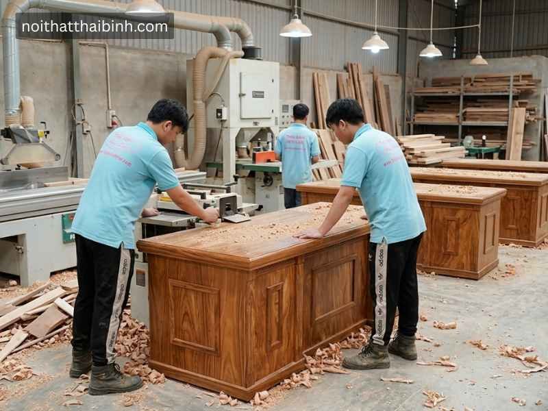 Bàn giám đốc gỗ tự nhiên cao cấp tại xưởng mộc nội thất Thái Bình