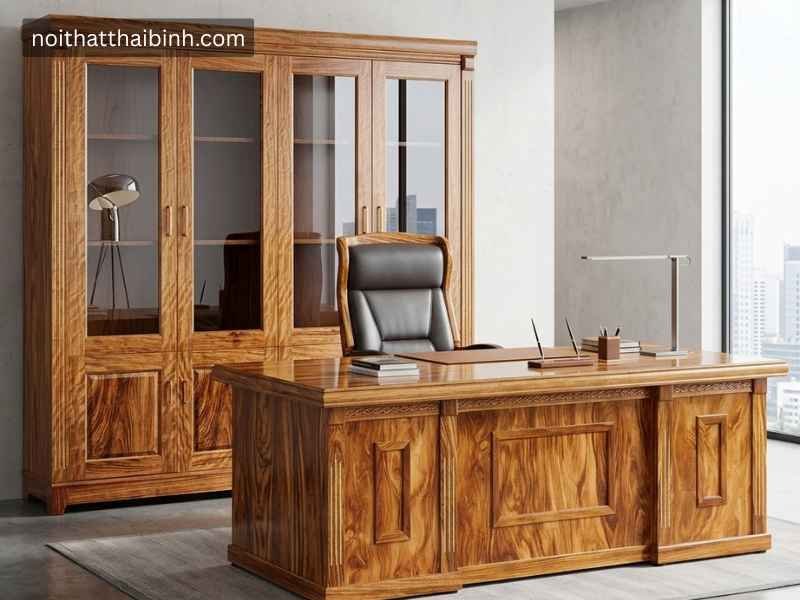 Bàn giám đốc gỗ tự nhiên vân hương xám MS 3255 Đồ Gỗ Thái Bình