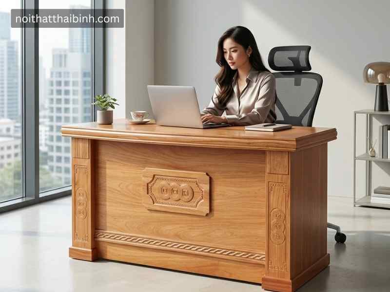 Bàn làm việc gỗ tự nhiên 1m2