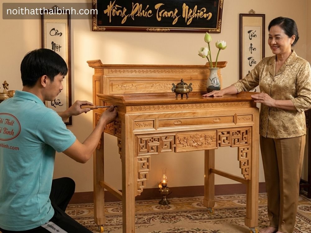 Bàn thờ 2 tầng hiện đại tại nhà Chị Hồng (Quận Bình Thạnh, TPHCM)