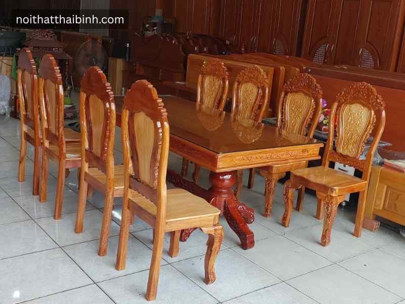 Bộ bàn an gỗ căm xe gõ 8 ghế