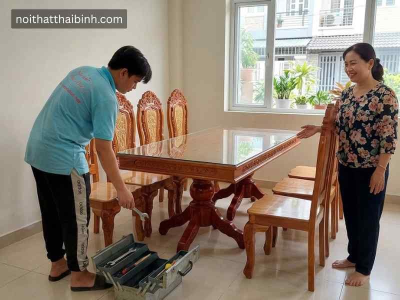 Bộ bàn an gỗ căm xe gõ 8 ghế
