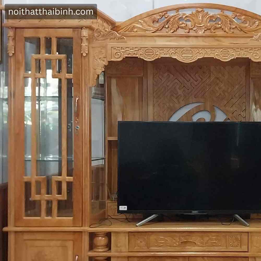 Kệ Tivi Gỗ Gõ Đỏ Kết Hợp Tủ Rượu Và Bàn Thờ